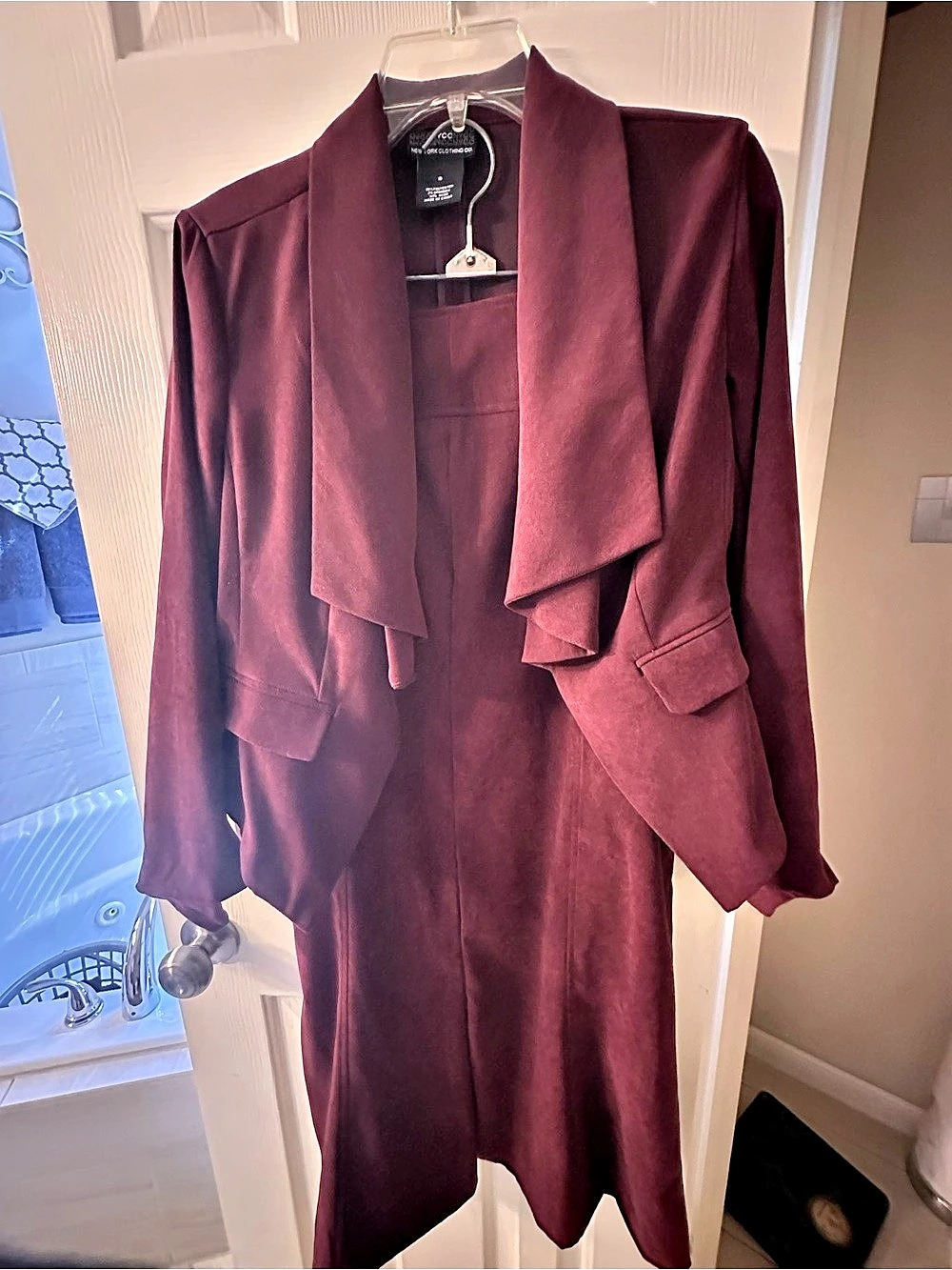 NYCC Burgundy Draped Jacket & Matching Skirt Two-Piece Set